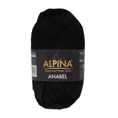 Пряжа ALPINA Anabel 100% мерсеризованный хлопок 1 х 50 г 120 ± 6 м №001 ЧЕРНЫЙ ALP-ANA-001