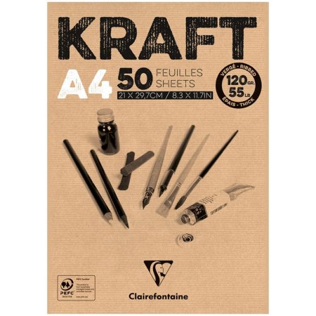 Скетчбук CLAIREFONTAINE Kraft 120 г/м2 A4 50 л, склейка, коричневые листы RH-975815C