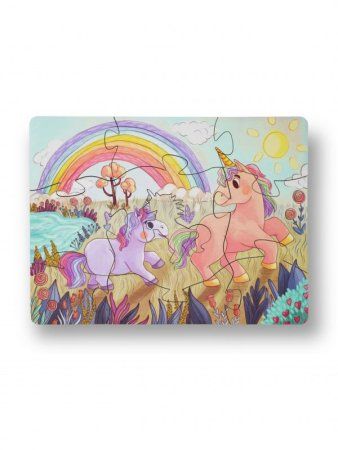 Деревянный детский пазл "Единороги и радуга" UD-HD20015