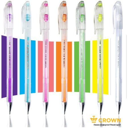 Набор гелевых ручек Crown "Hi-Jell Pastel" 7 шт 7 цв 0.8 мм, блистер RE-HJR-500PSET-7