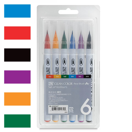 Набор маркеров с кистью Clean Color Real Brush 6 шт MPRB-6000A/6V