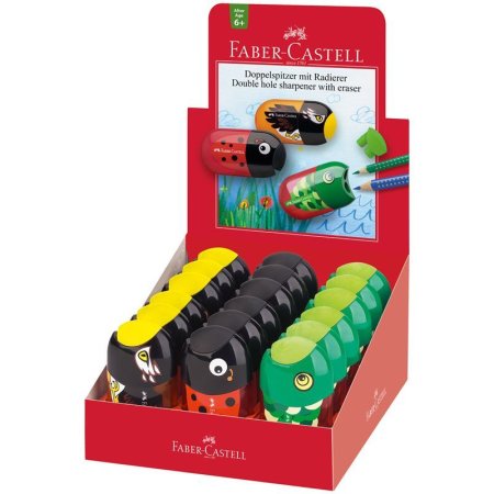 Точилка пластиковая с ластиком Faber-Castell "Animals" 2 отверстия, контейнер, ассорти RE-183522