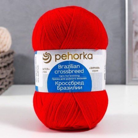 Пряжа Пехорская ПТ "Кроссбред Бразилии" 50% мериносовая шерсть, 50% акрил 1 х 100 г 500 ± 29 м №088 красный мак PEH-KRO-088