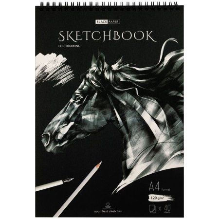 Скетчбук 40л. А4 ArtSpace "Black line. Horse" 120 г/м2, на гребне, черный блок RE-SkА440_38362