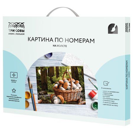 Картина по номерам на холсте ТРИ СОВЫ "Грибное лукошко" 40 x 50 см, краски, кисть RE-КХ4050_53901