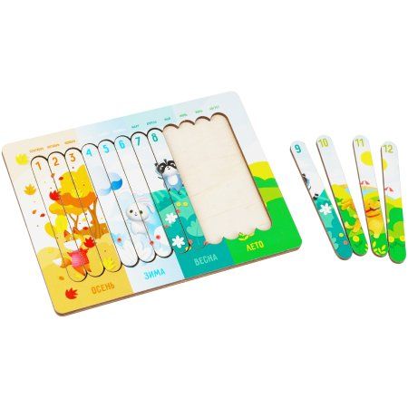 Деревянный пазл - палочки ТРИ СОВЫ "Времена года" 12 деталей на подложке, фанера, ХДФ RE-ПЗ00124