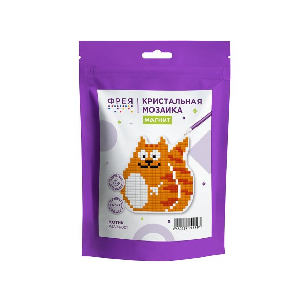 Кристальная (алмазная) мозаика ФРЕЯ магнит "Котик" 6.5 х 7 см ALVM-001