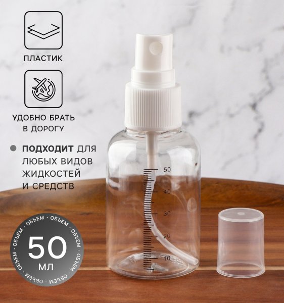 Бутылочка д/хранения с распылителем 50 мл 4x10 см со шкалой деления 1 шт SIM-2294460