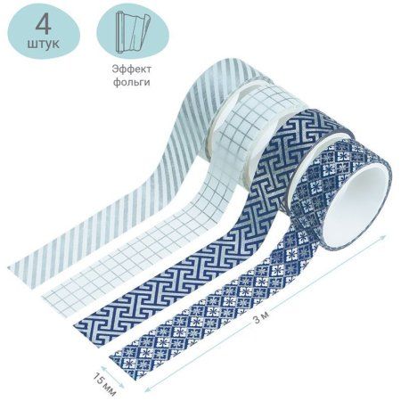 Набор клейких декоративных лент MESHU "Silver shinet" 4 шт RE-MS_36917