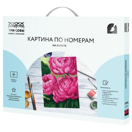 Картина по номерам на холсте ТРИ СОВЫ "Пионы" 40 x 50 см, краски, кисть RE-КХ4050_53935