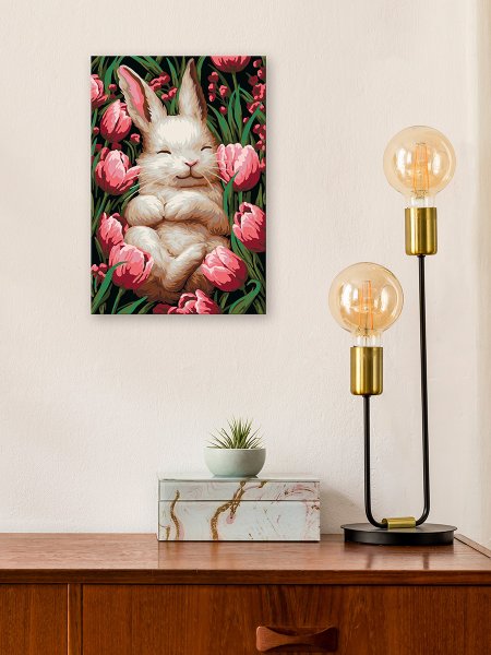 Набор для раскрашивания по номерам (холст на подрамнике) ФРЕЯ 30 х 20 см "Зайка в тюльпанах" PNB/PS-375