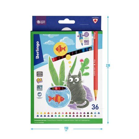 Карандаши цветные Berlingo "SuperSoft. Жил-был кот" 36 цв трехгранные, заточенные RE-SS00536