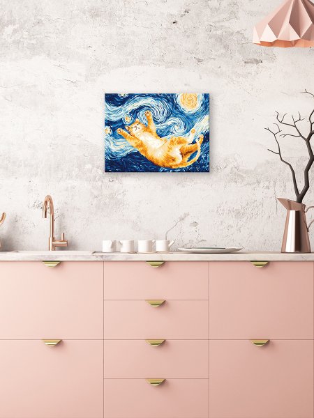 Набор для раскрашивания по номерам (холст на подрамнике) ФРЕЯ 40 х 30 см "Котик в небе ван Гога" PNB/PM-372