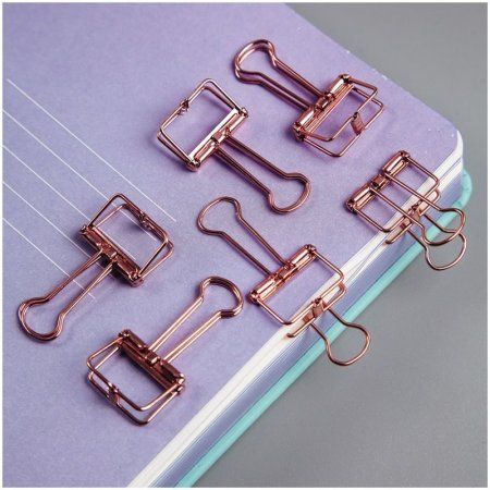 Зажимы для бумаг 19 мм MESHU "Rose Gold" 6 шт, пакет с европодвесом RE-MS_41595