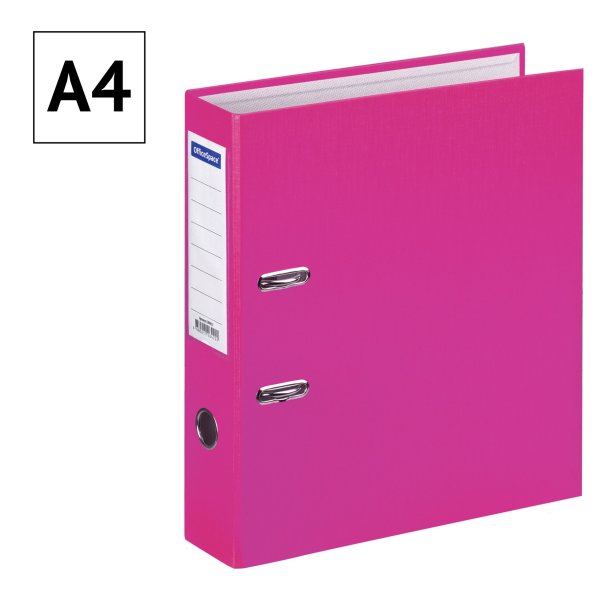 Папка-регистратор A4 OfficeSpace 70 мм, бумвинил, с карманом на корешке, розовая RE-289635