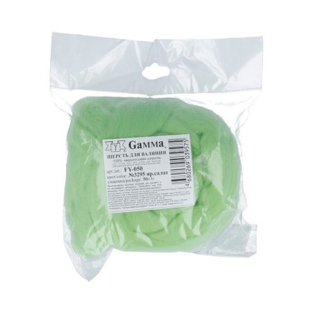 Шерсть для валяния GAMMA 100% мериносовая шерсть 50 г яр.салат FY-050-3295
