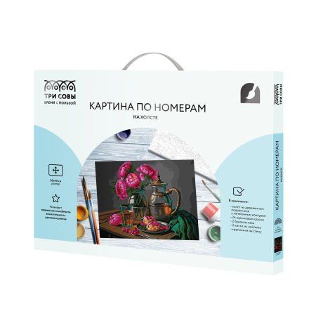 Картина по номерам на холсте ТРИ СОВЫ "Натюрморт с пионами" 30 x 40 см, краски кисть RE-КХ3040_53852