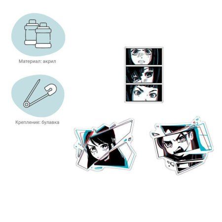 Набор акриловых значков MESHU "Kawaii" 3 шт прямая УФ-печать RE-MS_47446