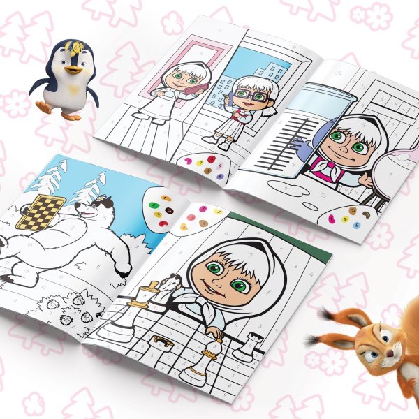 Раскраска по номерам "Маша и Медведь" А4 16 стр SIM-7350609