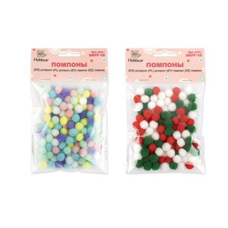 Помпоны HOBBIUS MIX 100 шт №01 Пастельное ассорти SKPF-10