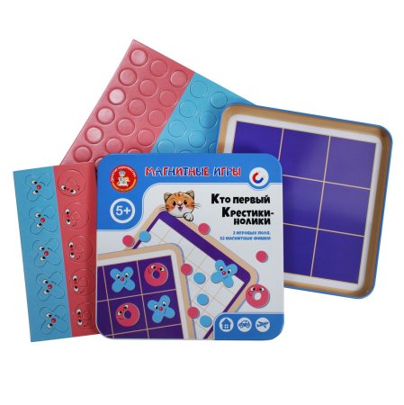 Магнитная игра "Кто первый. Крестики нолики" в жестяной коробке KOR-04301