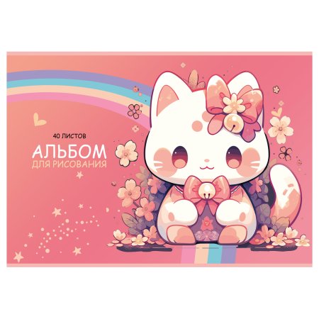 Альбом для рисования 40л. A4 BG "Kawaii" на скрепке, металлизация RE-АР4ск40_м_10940