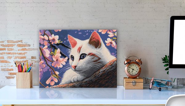 Кристальная (алмазная) мозаика ФРЕЯ на подрамнике "Кошка под сакурой" 40 х 30 см ALPD-243