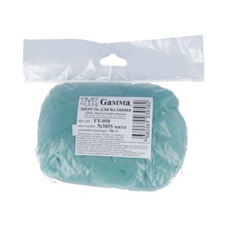 Шерсть для валяния GAMMA 100% мериносовая шерсть 50 г мята FY-050-3855 Шерсть для валяния GAMMA 100% мериносовая шерсть 50 г мята FY-050-3855