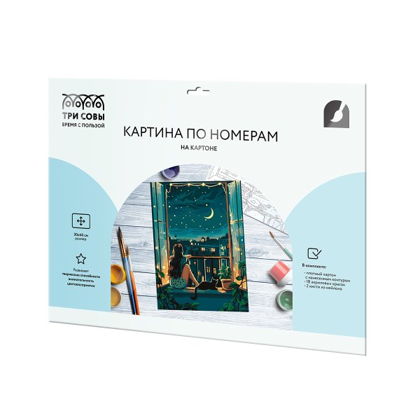Картина по номерам на картоне ТРИ СОВЫ "Звездная ночь" 30 x 40 см с акриловыми красками и кистями RE-КК3040_57381