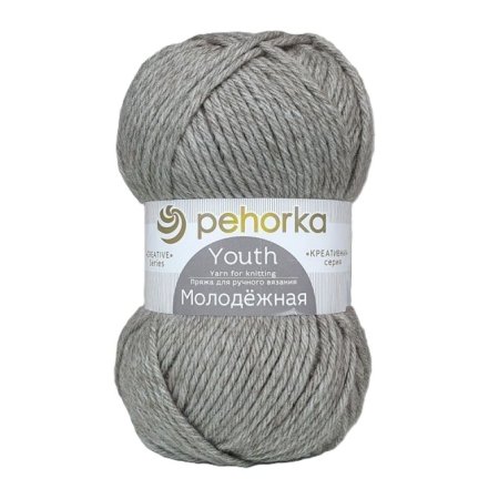 Пряжа Пехорская ПТ "Молодежная" 91% акрил, 9% полиамид 1 х 200 г 280 ± 14 м №371 натур.серый PEH-MOL-371