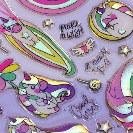 Наклейки гелевые MESHU "Rainbow unicorn" 10 x 23 см, пакет европодвес RE-MS_57667
