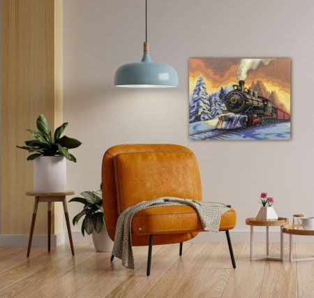 Кристальная (алмазная) мозаика ФРЕЯ на подрамнике "Рождественский экспресс" 50 х 40 см ALPD-209