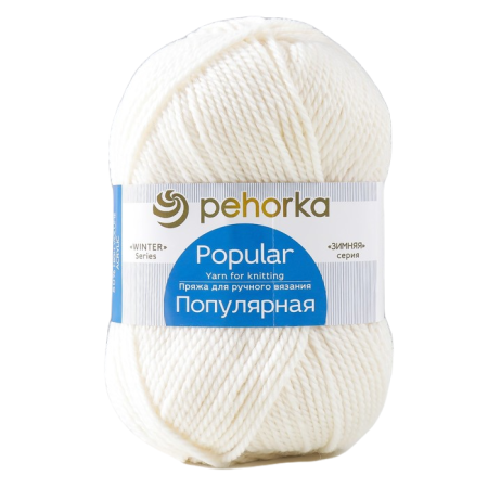 Пряжа Пехорская ПТ "Популярная" 50% шерсть, 50% акрил 1 х 100 г 133 ± 8 м №001 белый PEH-POP-001