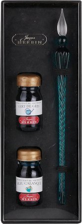 Набор для каллиграфии J. Herbin «Inks & Glass Pen» Emerald: ручка-перо стеклянная, чернила 2 x 10 мл RH-29337T