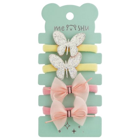 Резинки для волос MESHU medium, c текстильными топперами, ассорти, 4 шт, d 3 см, европодвес RE-MS_60576