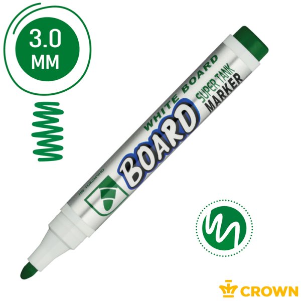 Маркер для белых досок Crown "Multi Board" 3 мм, пулевидный, зеленый RE-CBM-10002