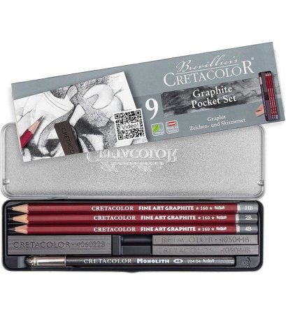 Набор для графики CRETACOLOR Graphite Pocket Set 9 предметов, мет.пенал CR16029