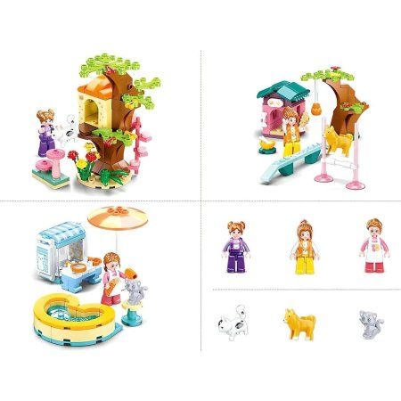 Конструктор Розовая мечта "Поилка для собак и машинка" 91 деталь SIM-9019879