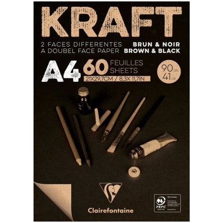 Скетчбук CLAIREFONTAINE Kraft 90 г/м2 A4 60 л, склейка, коричневые и черные листы RH-975818C