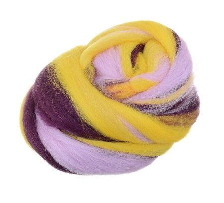 Шерсть для валяния GAMMA 100% полутонкая шерсть 50 г желтый/св.фиалка/т.цикламен MY-050-6112