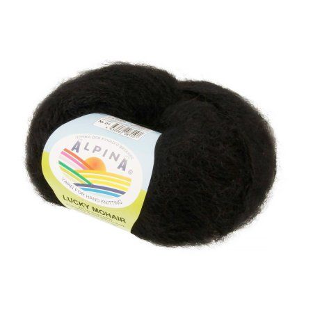 Пряжа ALPINA Lucky Mohair 60% кид мохер, 40% акрил 1 х 50 г 150 ± 5 м №01 чёрный ALP-LUC-01