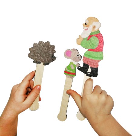 Штоковый театр. Набор кукол и декораций "Любимые сказки" (Колобок, Теремок, Кот и лиса) KOR-03679