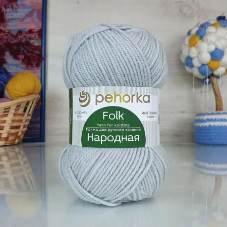 Пряжа Пехорская ПТ "Народная" Шерсть-30%, Акрил-70% 1 х 100 г 220 ± 13 м №008 св.серый PEH-NAR-008