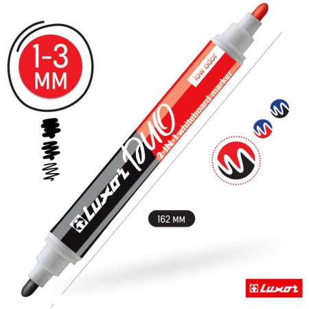 Маркер для белых досок двухсторонний Luxor "Duorite" 1-3 мм, пулевидный, черный/красный RE-1958-1