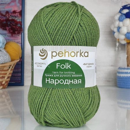Пряжа Пехорская ПТ "Народная" Шерсть-30%, Акрил-70% 1 х 100 г 220 ± 13 м №119 горох PEH-NAR-119