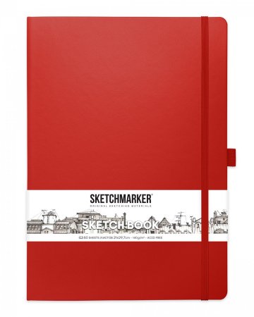 Блокнот для зарисовок SKETCHMARKER 140 г/м2 21 x 30 см 80 л, твердая обложка, Красный MP2314205SM