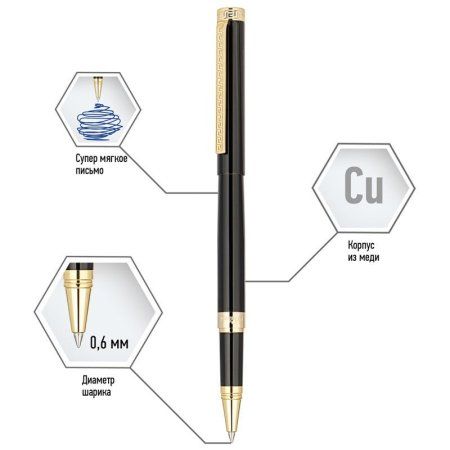 Ручка-роллер Delucci "Classico" черная, 0.6 мм, корпус черный/золото, подарочная упаковка RE-CPs_62028