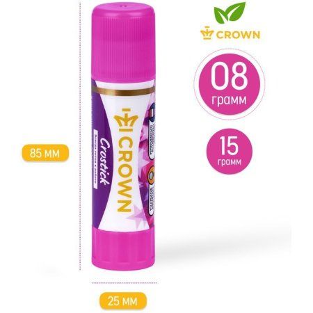 Клей-карандаш Crown "Indicator" 8 г, с цветным индикатором, ПВП RE-CG-8M