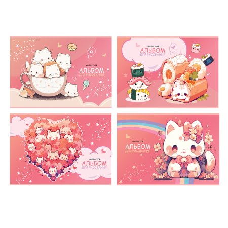 Альбом для рисования 40л. A4 BG "Kawaii" на скрепке, металлизация RE-АР4ск40_м_10940