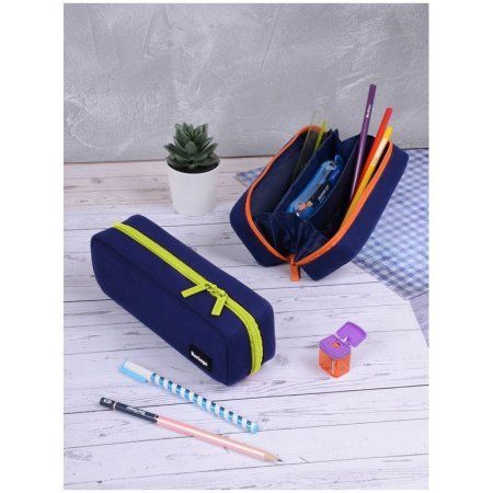 Пенал-футляр корпусный Berlingo "Navy green" 210 x 70 x 50 мм, полиэстер, 3 внутренних отделения RE-PM09159